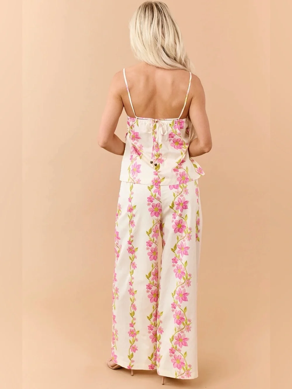 NWT HYFVE Wide Leg Apron Tank Set Delicate Blossom Floral Pink Green Ivory Small